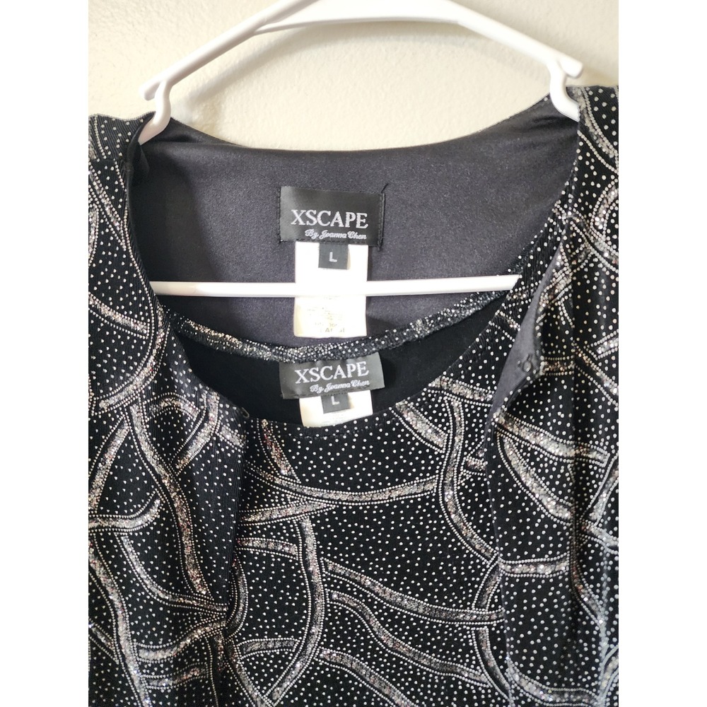 Xscape by Joanna Chen Black Silver Glitter Rhinestone 2 Piece Cardigan Set L - Picture 6 of 11